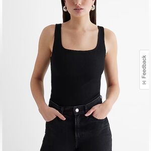 Express Body Contour Black Denim Square Neck Bodysuit